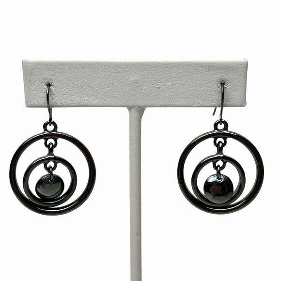 Dangle Earrings Lot 4 Assorted Wearable Gunmetal Gray Silver Tone Pierced Hook - Picture 4 of 7